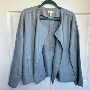 Eileen Fisher Heavy Organic Linen Drape Front Jacket - Light Blue - S/P